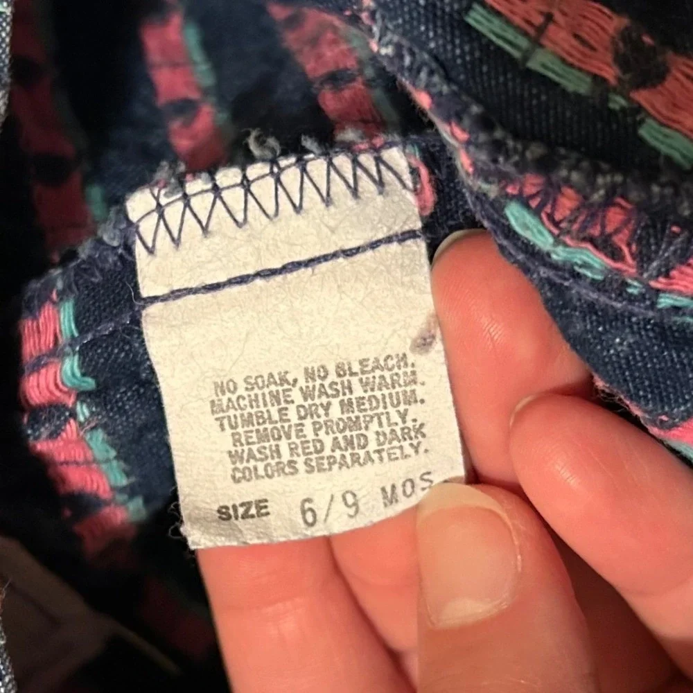 Vintage OshKosh B'Gosh Denim Vestbak Pink Tulip Floral Embroidered Overalls 6-9M